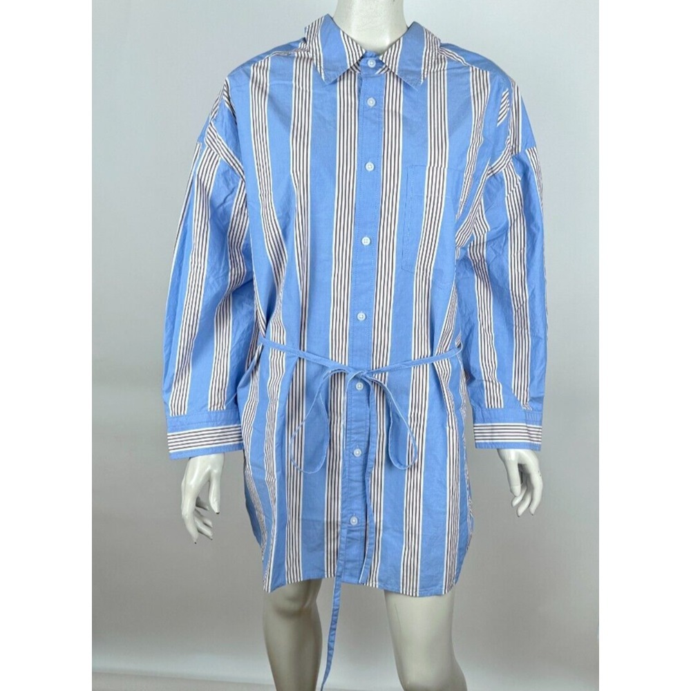 Everlane Poplin Tie Back Shirt Women M NWT Cotton Oversized Striped Long Sleeve